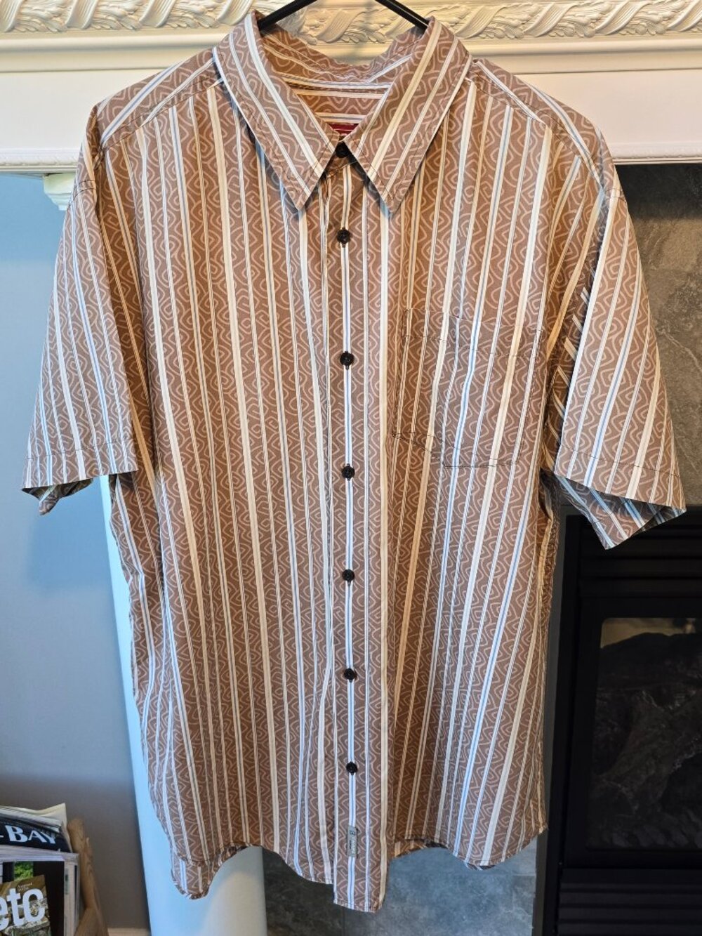 Vintage Chaps Denim Men's Short Sleeve Button Down Shirt Geometric Stripe XL